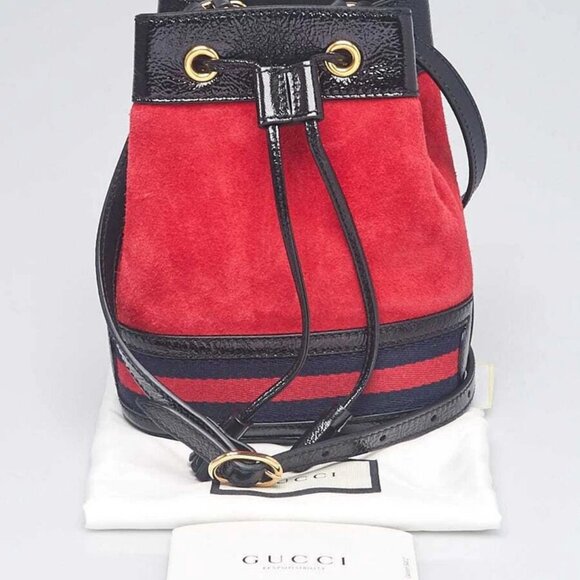 Gucci Red Suede Ophidia Mini Bucket Bag - Picture 2 of 11